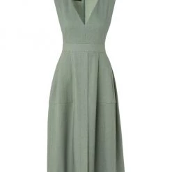 Akris V-Neck Linen Crepe A-Line Dress