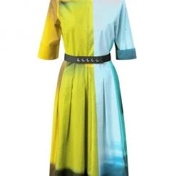 Akris Colorblock Belted Shirt Dress