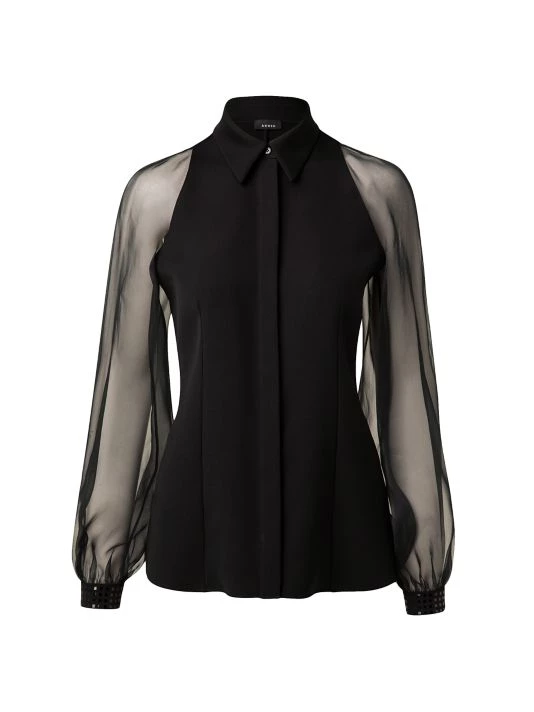 Akris Sequin-Embroidered Sheer-Sleeve Blouse 3 Akris Sequin-Embroidered Sheer-Sleeve Blouse