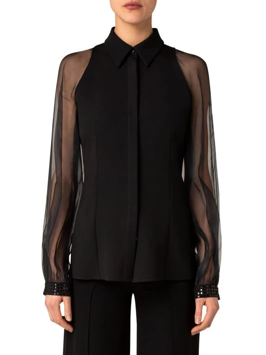 Akris Sequin-Embroidered Sheer-Sleeve Blouse 5 Akris Sequin-Embroidered Sheer-Sleeve Blouse - Image 3