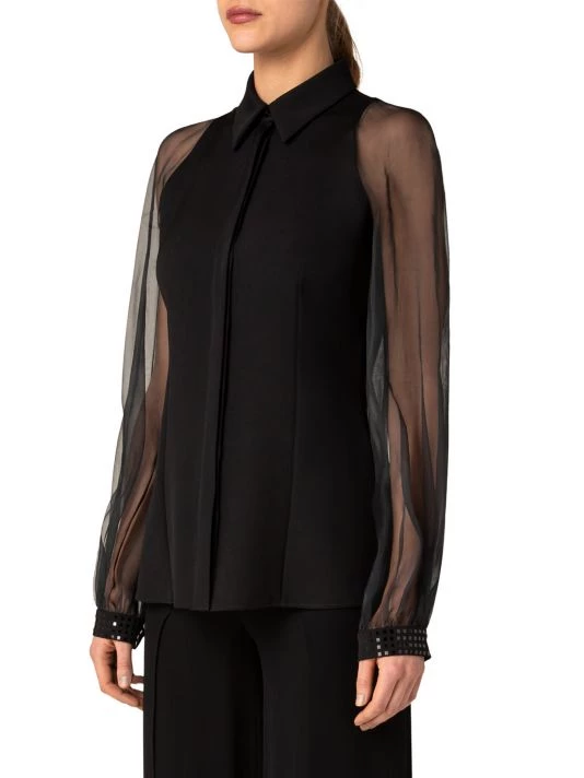 Akris Sequin-Embroidered Sheer-Sleeve Blouse 6 Akris Sequin-Embroidered Sheer-Sleeve Blouse - Image 4