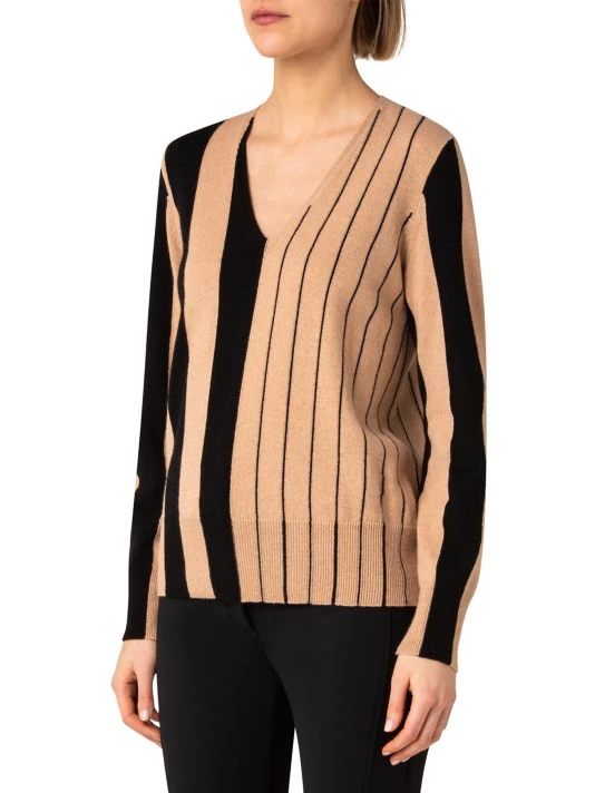 Akris Striped V-Neck Cashmere Sweater 6 Akris Striped V-Neck Cashmere Sweater - Image 4