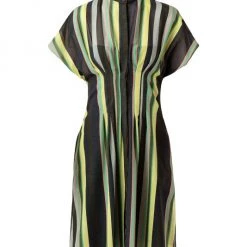Akris Pleated Striped Knee-Length Dress