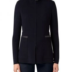 Akris Faux-Leather-Trim Zip-Up Jacket -Akris Sales Shop unnamed file 709